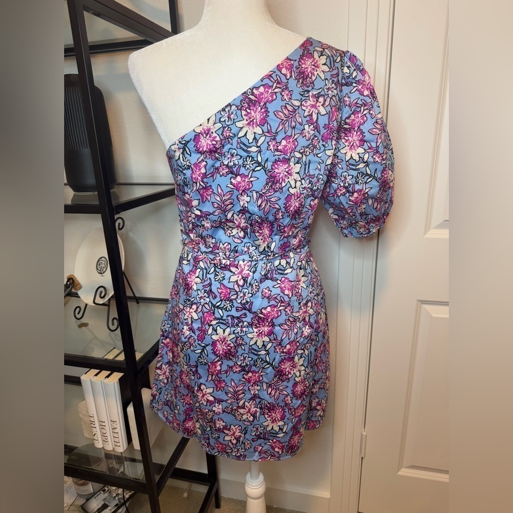 NWT French Connection Fotini One Shoulder Mini Dress Placid Blue Floral Size 10 - Picture 5 of 8